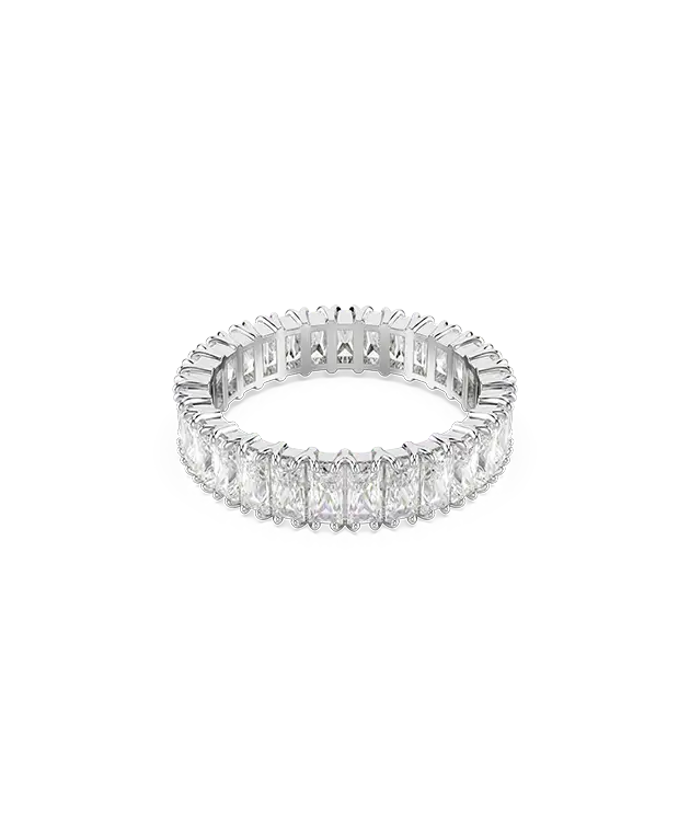 Matrix ring, Baguette cut, White, Silver-tone finish
