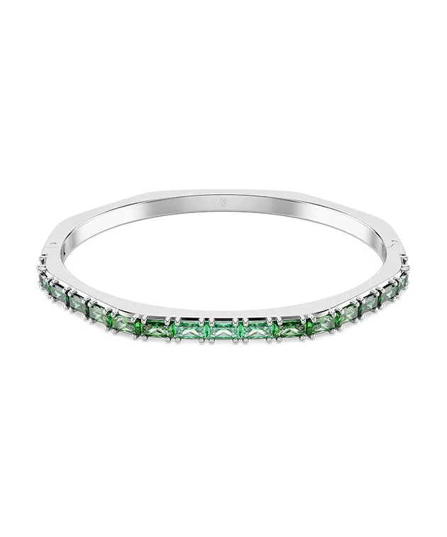 Matrix bangle, Baguette cut, Octagon shape, Green, Rhodium plated