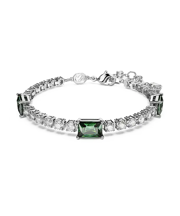 Matrix Tennis bracelet, Mixed cuts, Green, Rhodium plated