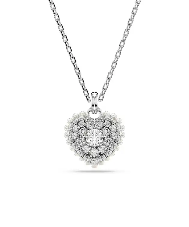 Idyllia pendant, Heart, White, Rhodium plated