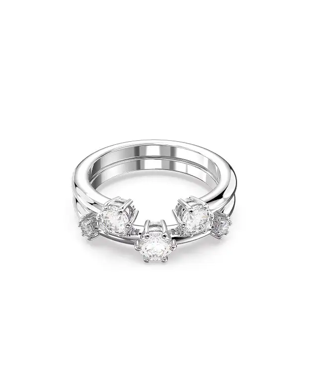 Constella ring, Set (2), Round cut, White, Rhodium plated