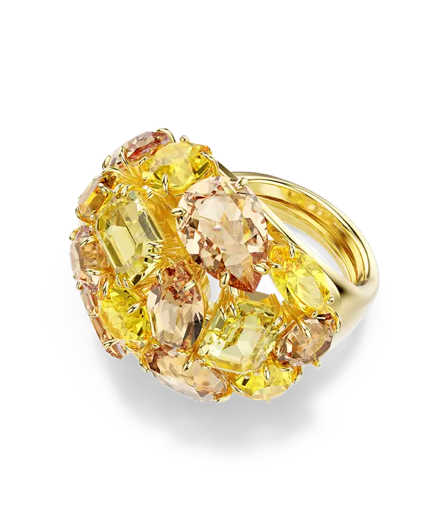 Gema cocktail ring, Mixed cuts, Yellow, Gold-tone plated