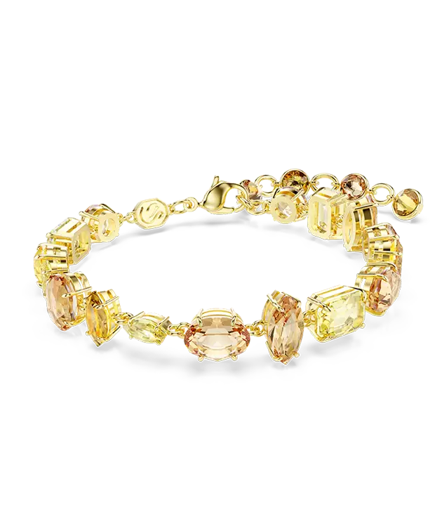 Gema bracelet, Mixed cuts, Yellow, Gold-tone plated