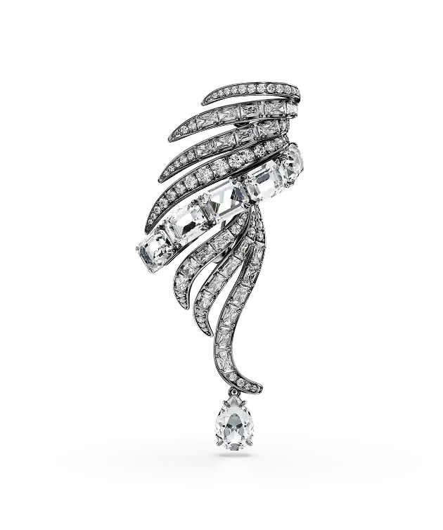 The Vienna Collection brooch, Feather, White, Ruthenium plated