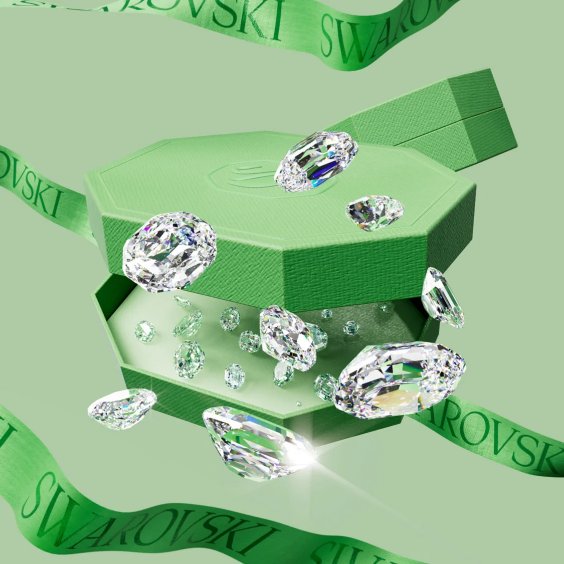 Swarovski crystals and green gift box