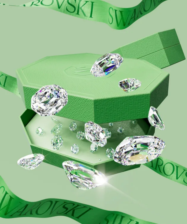 Swarovski crystals and green gift box