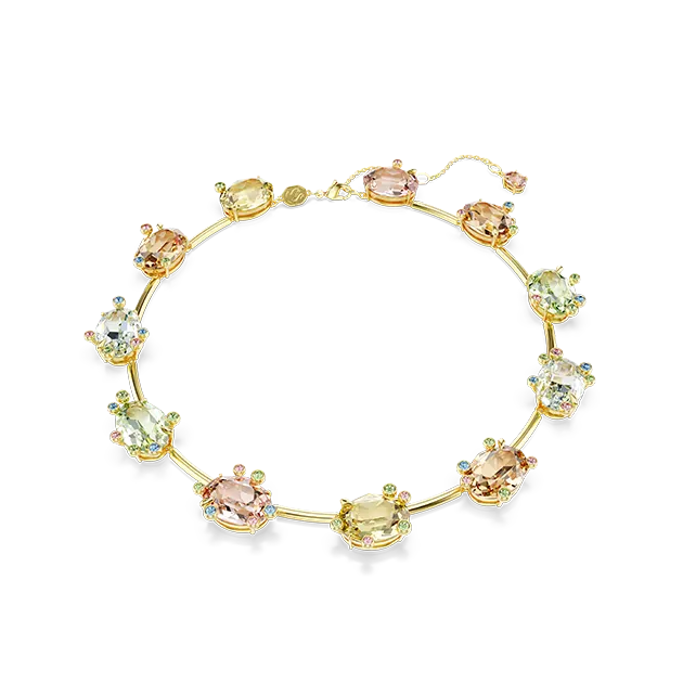 Gema necklace, Mixed cuts, Multicolored, Gold-tone plated