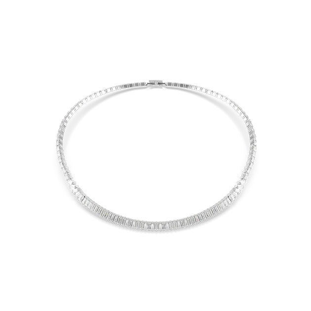 Matrix necklace, Baguette cut, White, Rhodium plated