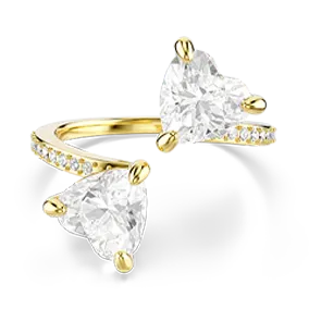 Mesmera open ring, Heart cut, Pavé, White, Gold-tone plated