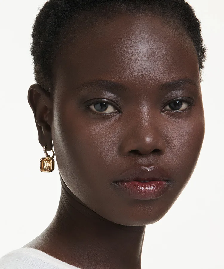 Millenia drop earrings, Mixed cuts, Caramel, Gold-tone plated
