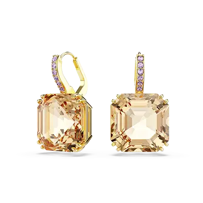 Millenia drop earrings, Mixed cuts, Caramel, Gold-tone plated
