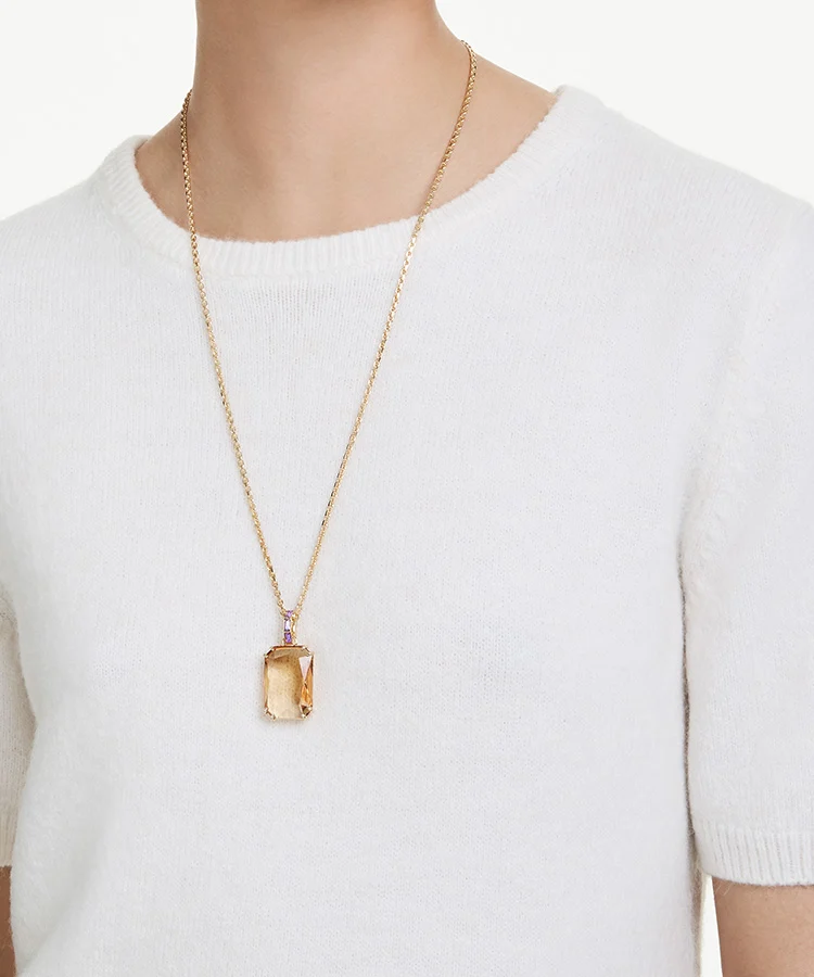 Millenia pendant, Octagon cut, Caramel, Gold-tone plated