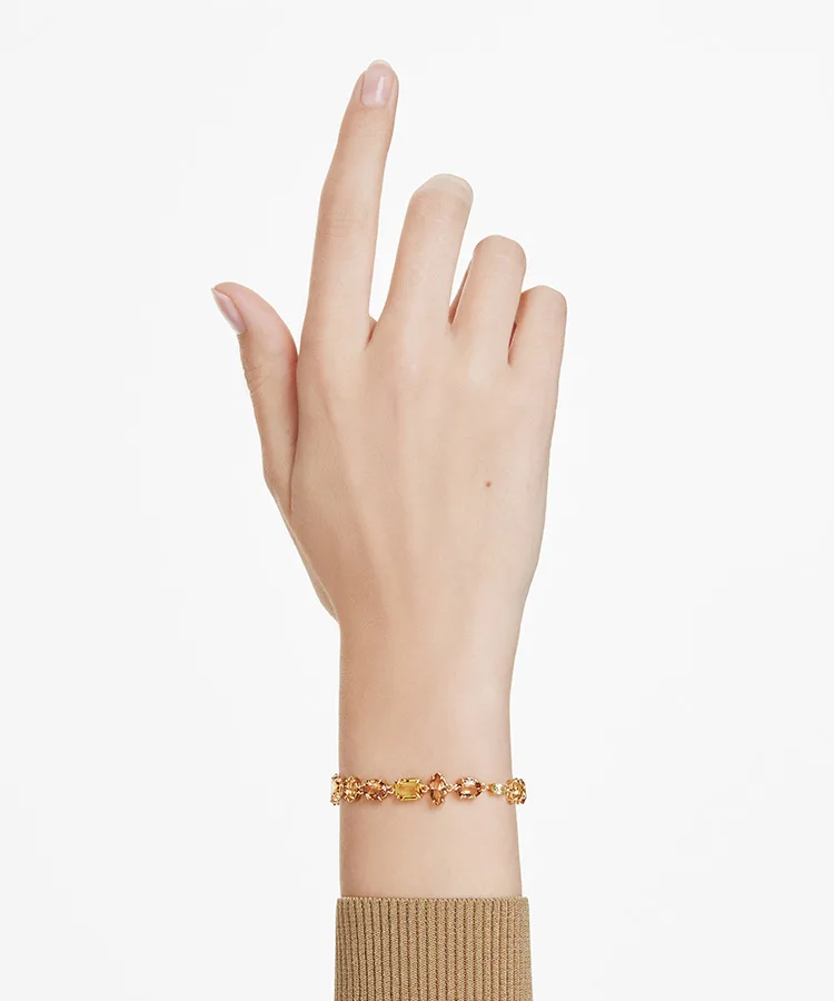 Gema bracelet, Mixed cuts, Yellow, Gold-tone plated