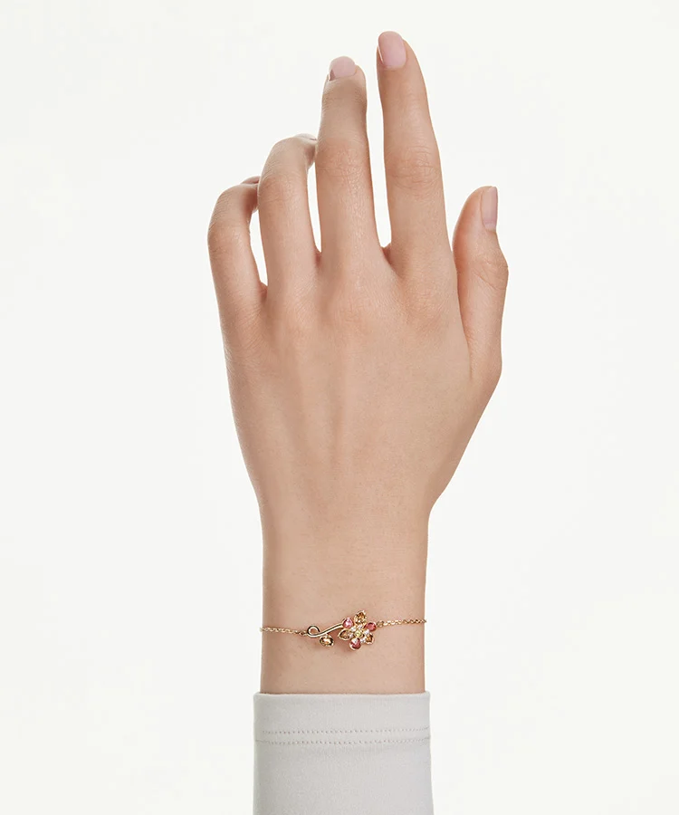 Idyllia bracelet, Mixed cuts, Flower, Multicolored, Gold-tone plated