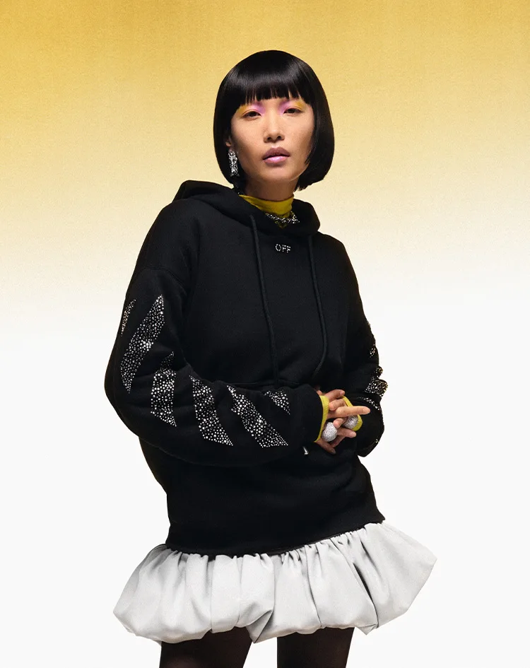 Model wearing Off-White™ sweatshirt