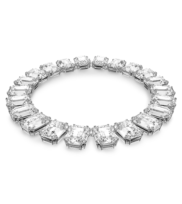 Millenia necklace, Oversized crystals, Octagon cut, White, Rhodium plated