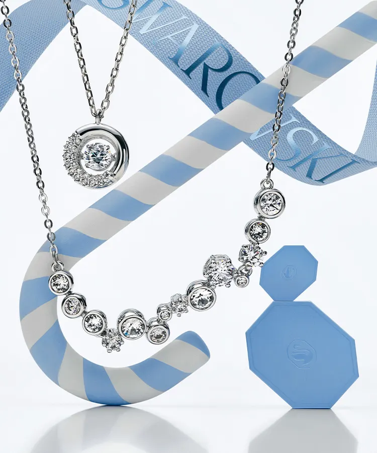 Swarovski jewelry with blue gift boxes