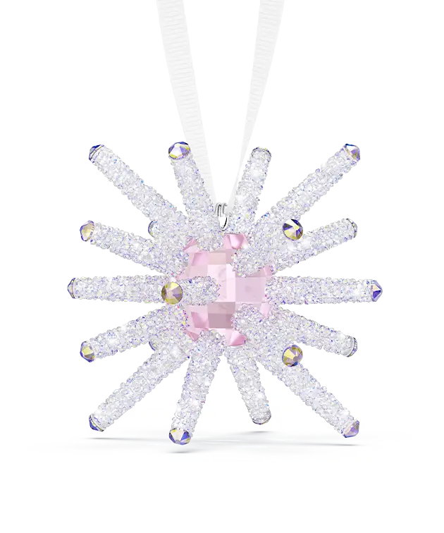 Ornament with 443 facets, a dramatic pink center, and shimmering peaks