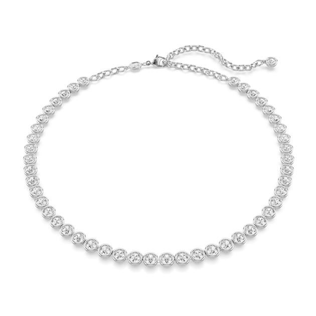 Imber Tennis necklace, Round cut, White, Rhodium plated