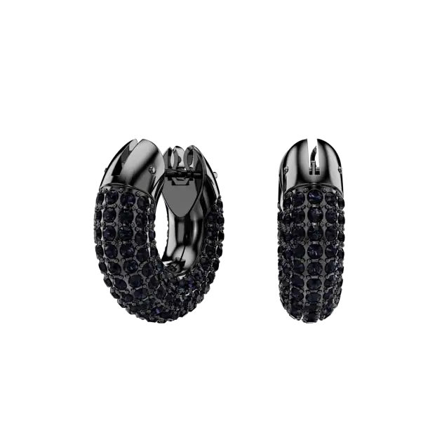 Dextera hoop earrings, Small, Black, Ruthenium plated
