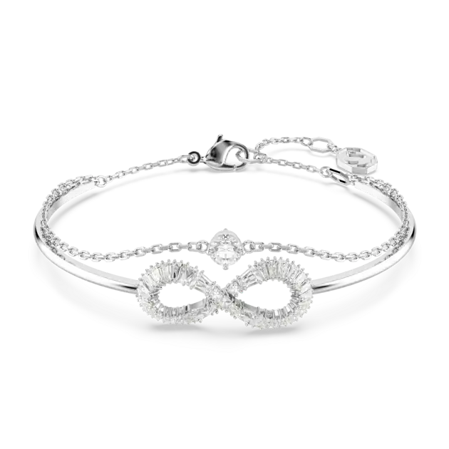 Hyperbola bangle, Infinity, White, Rhodium plated