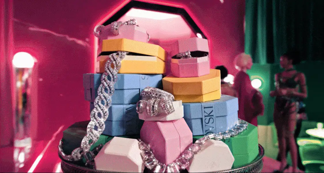 Swarovski jewelry sitting on gift boxes
