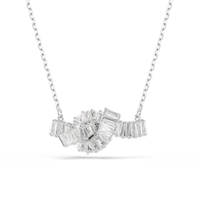 Matrix pendant, Baguette cut, Knot, White, Rhodium plated