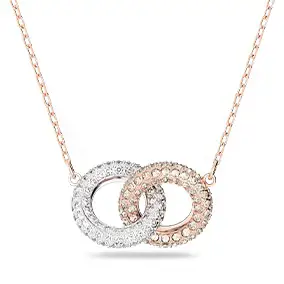 Dextera necklace, Intertwined circles, White, Rose gold-tone plated