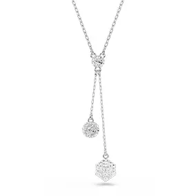 Dextera Y pendant, Round cut, Sphere and cube, White, Rhodium plated