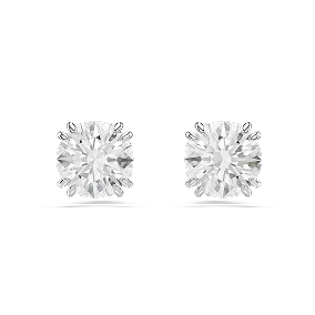 Stilla stud earrings, Round cut, White, Rhodium plated
