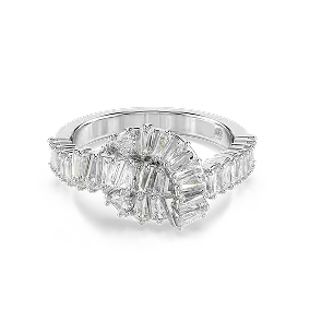 Matrix ring, Baguette cut, Knot, White, Rhodium plated