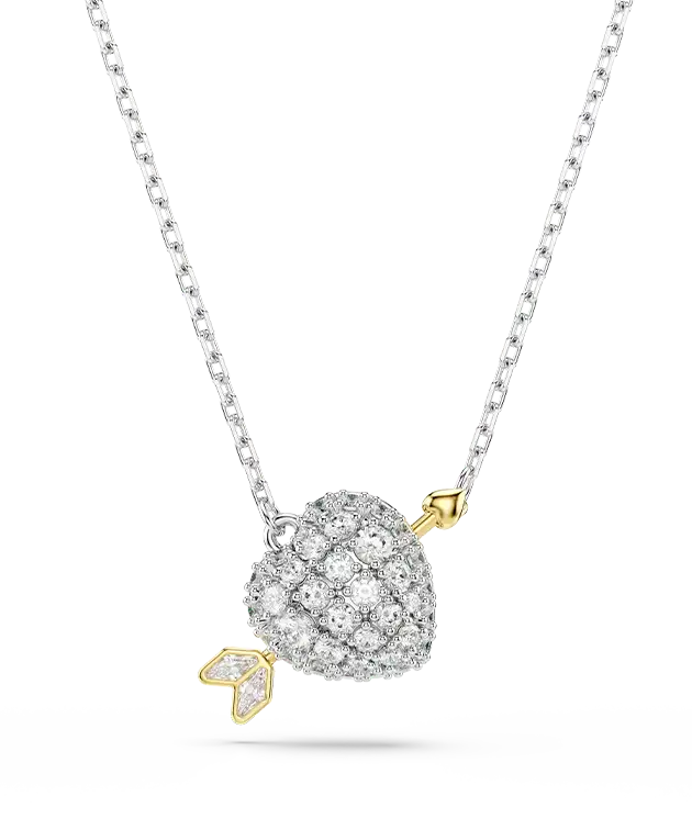 Idyllia pendant, Mixed cuts, Heart, White, Mixed metal finish