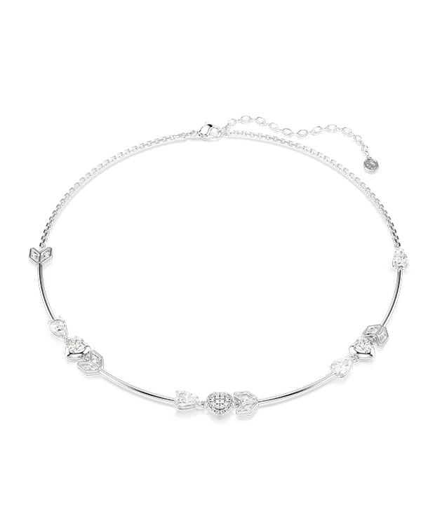 Idyllia necklace, Heart with arrow, White, Rhodium plated