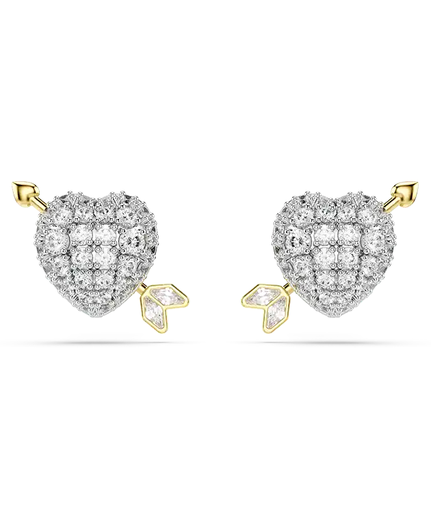 Idyllia stud earrings, Mixed cuts, Heart with arrow, White, Mixed metal finish