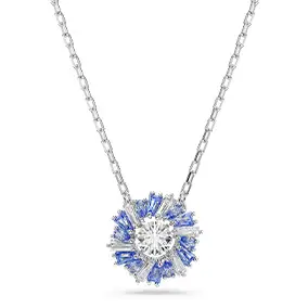 Idyllia pendant, Mixed cuts, Flower, Blue, Rhodium plated