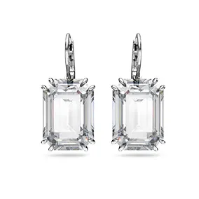 Millenia drop earrings, Octagon cut, White, Rhodium plated
