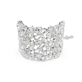Mesmera wide bracelet, Mixed cuts, White, Rhodium plated