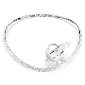 Matrix choker, Baguette cut, White, Rhodium plated