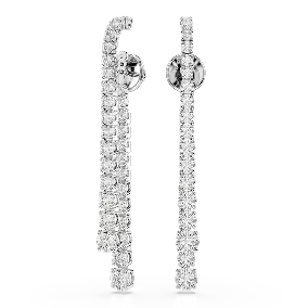 Matrix drop earrings, Gradient of round cuts, White, Rhodium plated