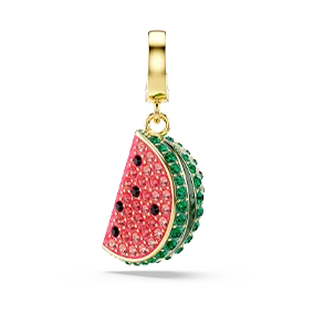 Idyllia charm, Mixed cuts, Watermelon, Multicolored, Gold-tone plated