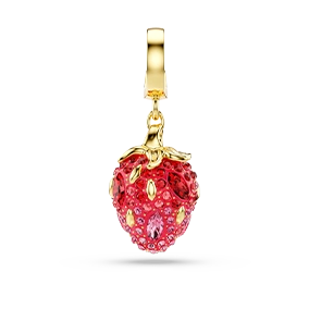 Idyllia charm, Mixed cuts, Strawberry, Red, Gold-tone plated