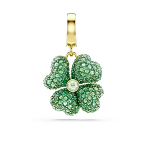 Idyllia charm, Clover, Green, Gold-tone plated