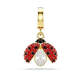 Idyllia charm, Mixed cuts, Ladybug, Red, Gold-tone plated