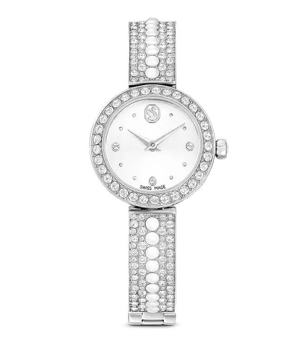 Matrix Pearl Bangle watch, Swiss Made, Crystal bracelet, White, Stainless steel