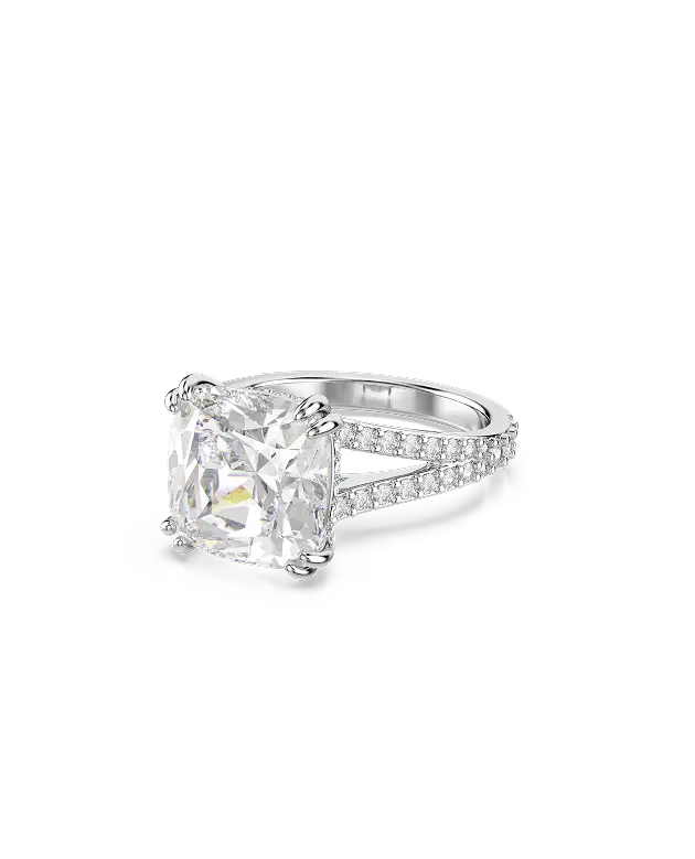 Stilla cocktail ring, Square cut, Pavé, White, Rhodium plated
