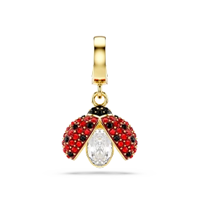 Idyllia charm, Mixed cuts, Ladybug, Red, Gold-tone plated