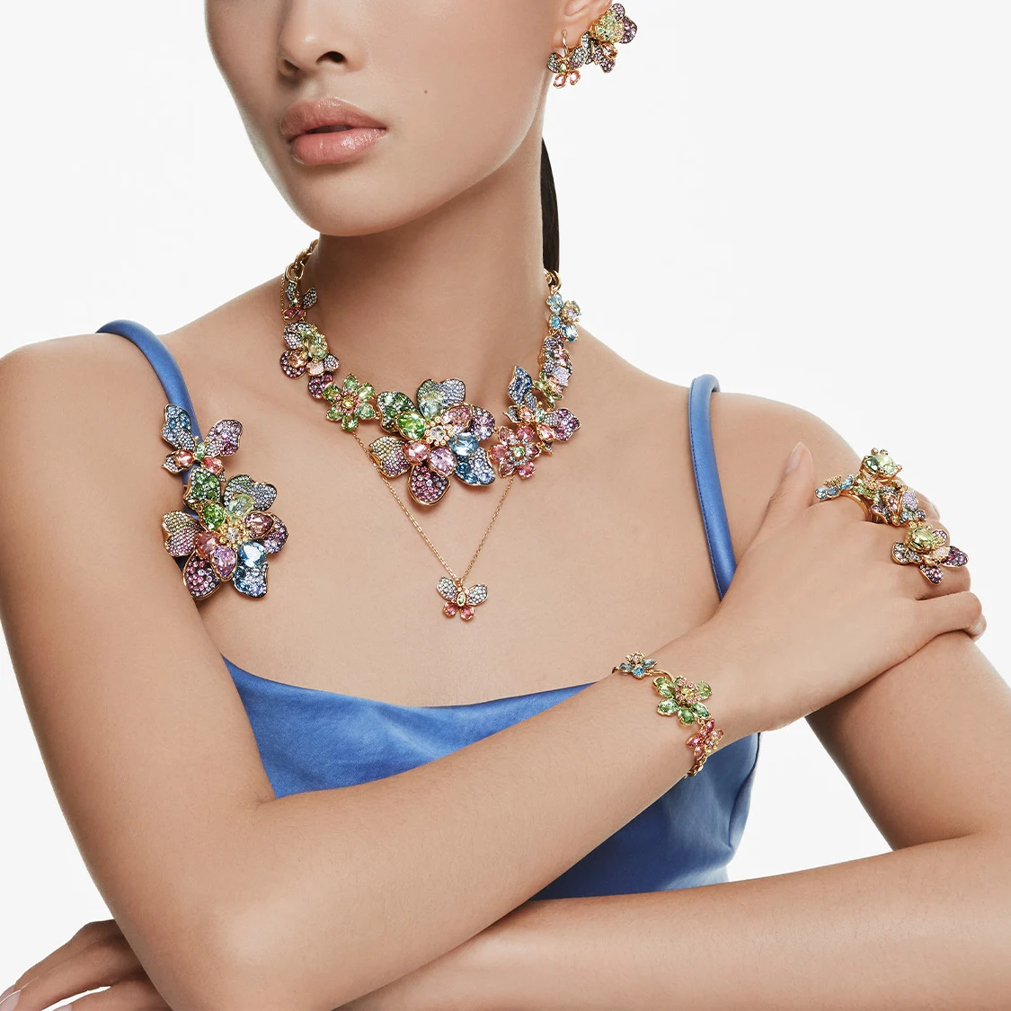 Model wearing Swarovski jewelry