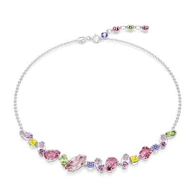 Gema necklace, Mixed cuts, Multicolored, Rhodium plated