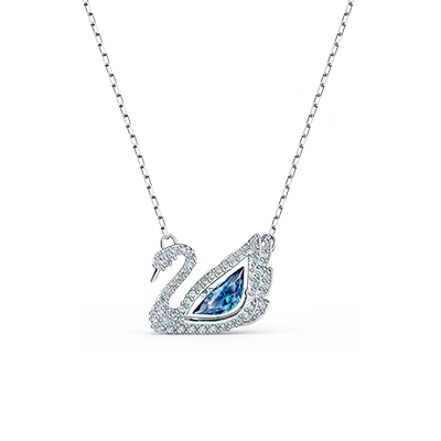 Swan necklace, Dancing swan, Blue, Rhodium plated