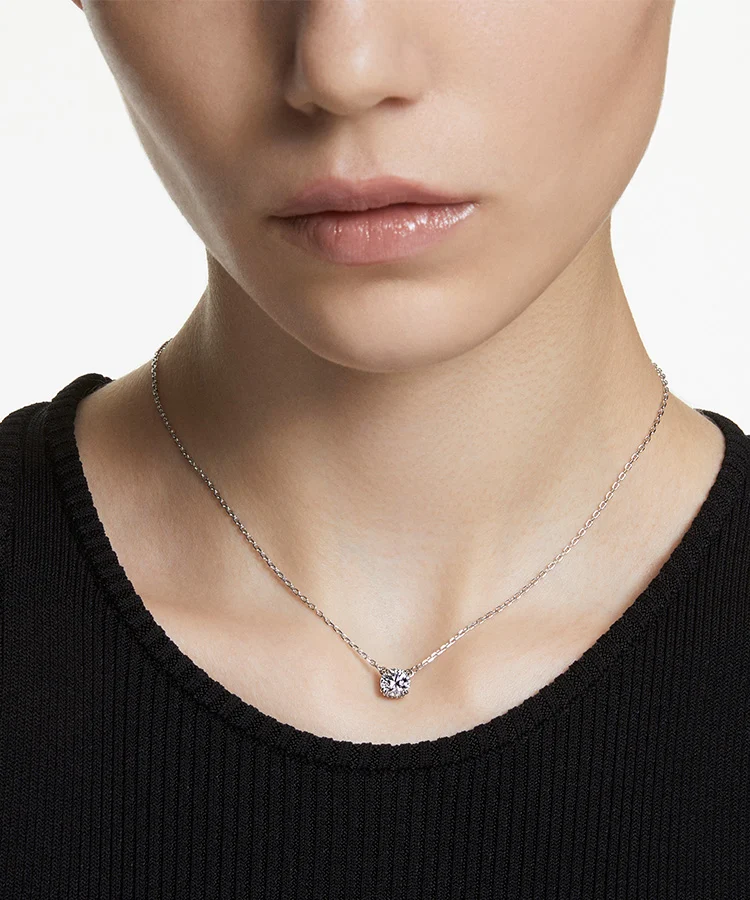 Stilla pendant, Round cut, White, Rhodium plated